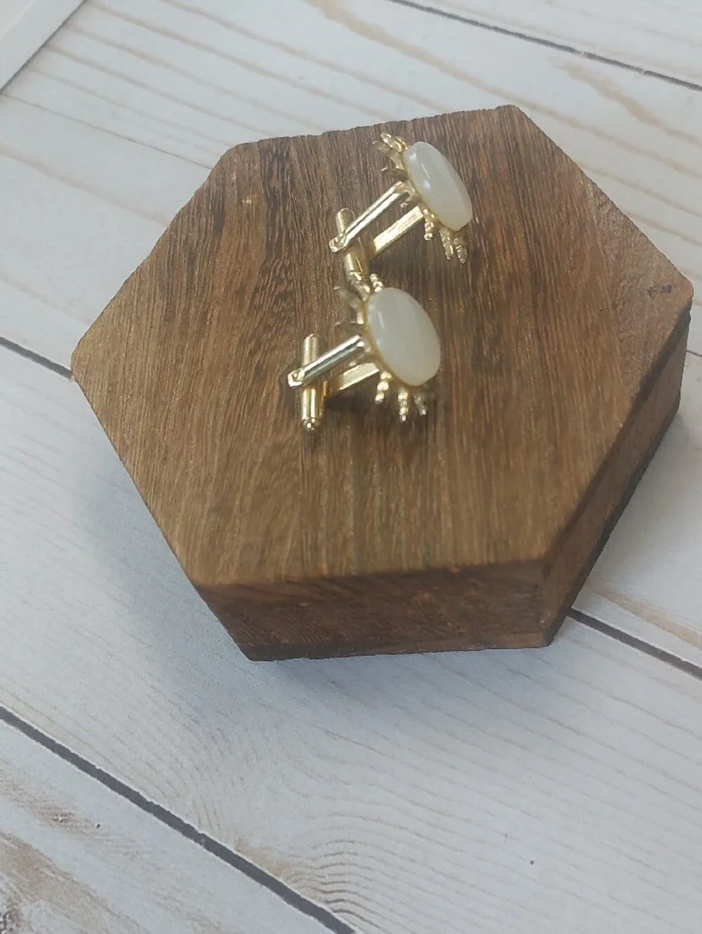 Gold Sunburst Cuff Links with Cream Center